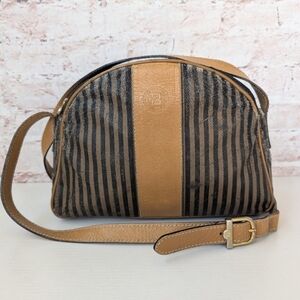 Fendi Black and Tan Striped Crossbody Bag